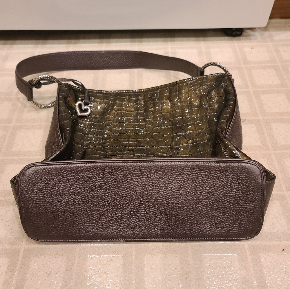Brighton Cher Olive Green Croc Patent Leather Large Hobo Shoulder Bag. - Picture 2 of 8